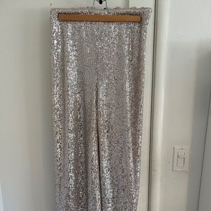 Banana Republic Women's Gold Sequin Pant Wide Leg, elastic band